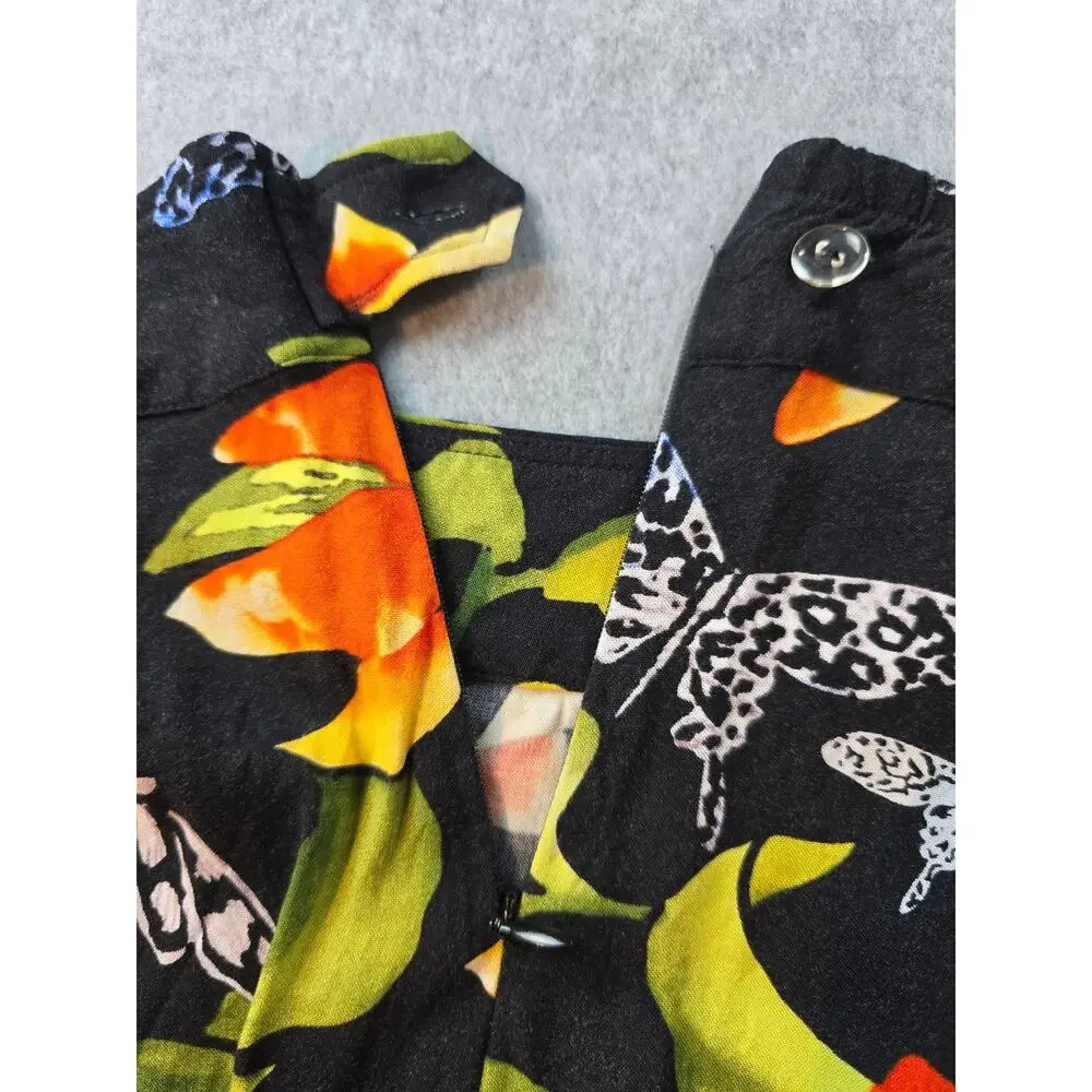 Soft Surroundings Black and Orange Floral Butterfly Skirt Medium